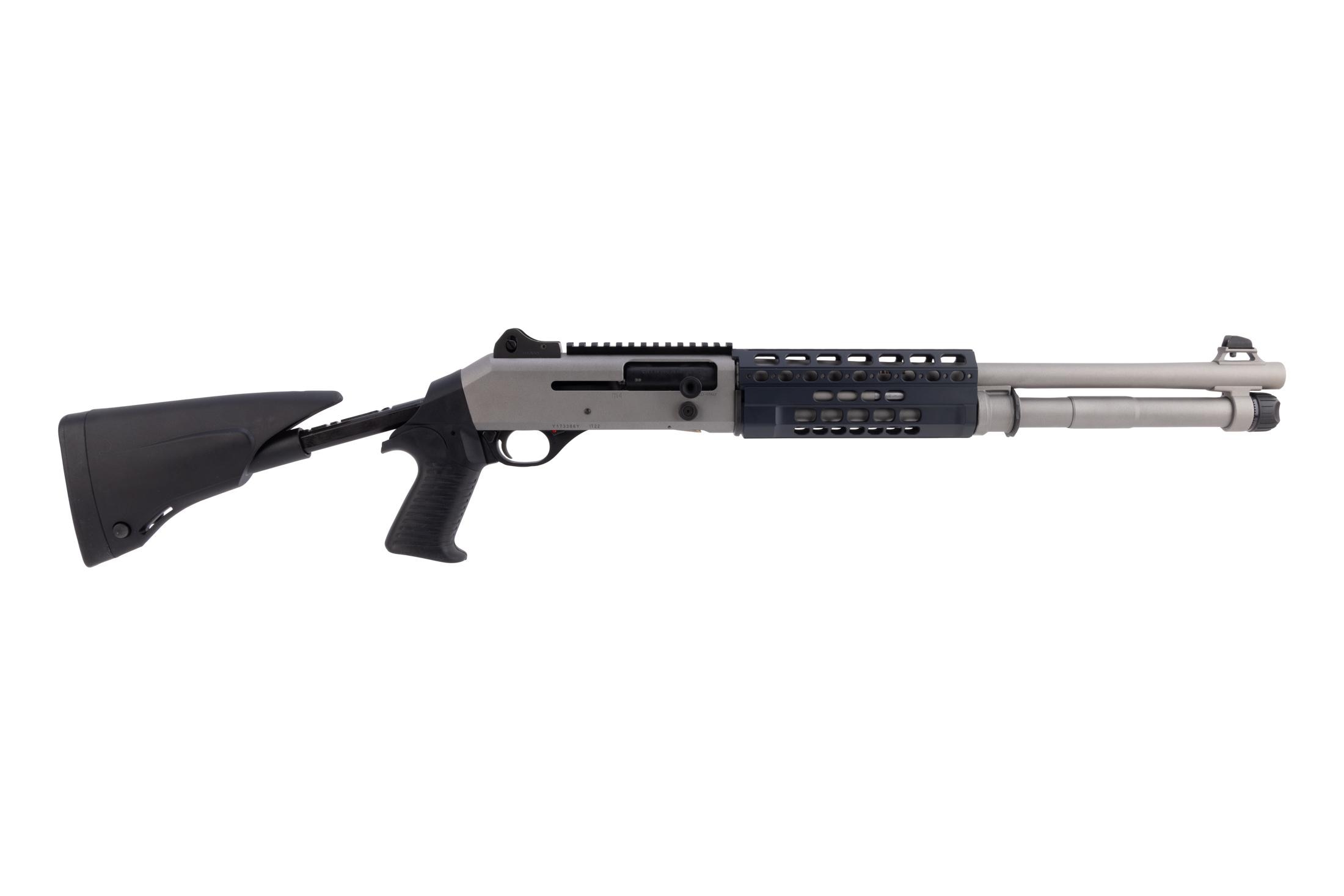 Benelli LE M4 12GA Shotgun - Telescoping Stock, Ghost Ring Night Sights, Multi Rail - 18.5" - Titanium Cerakote - QUALIFIED INDIVIDUALS ONLY