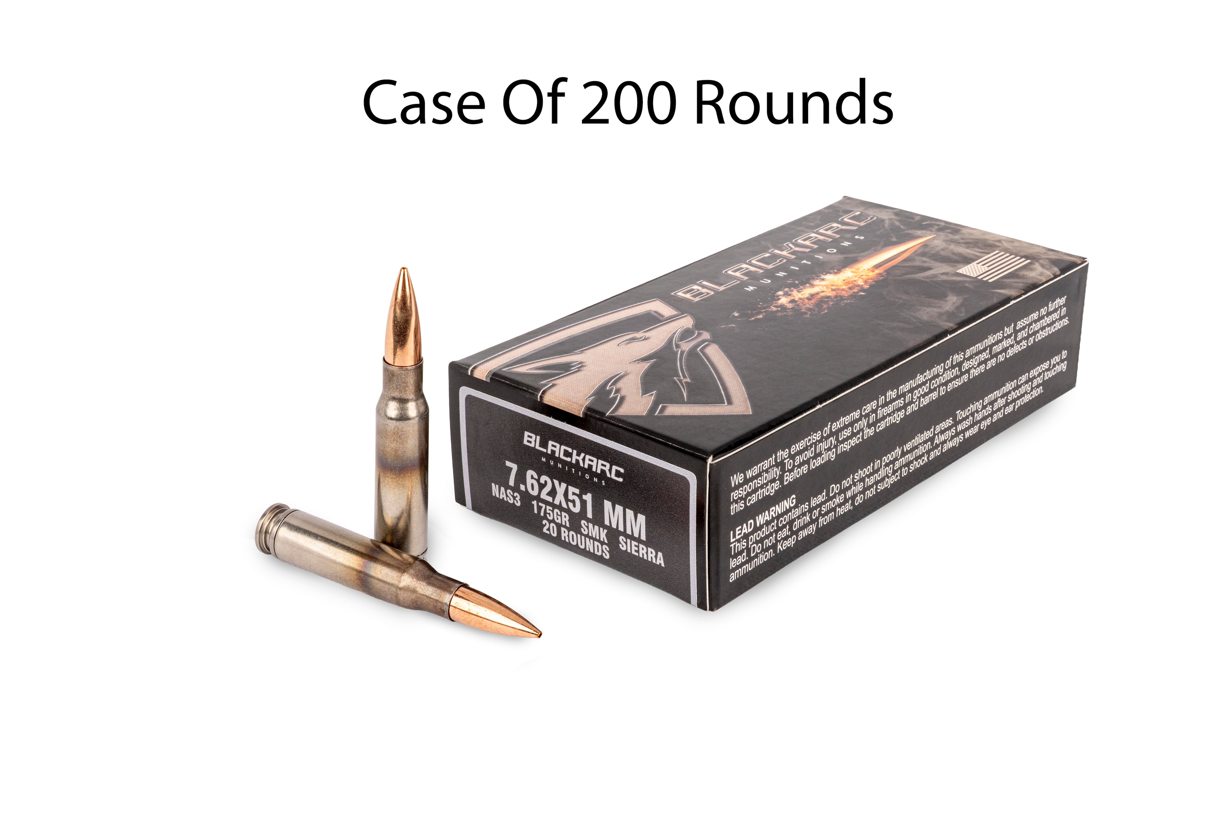 Black ARC Munitions NAS3 7.62 NATO 175gr Sierra MatchKing Ammo - Case of 200