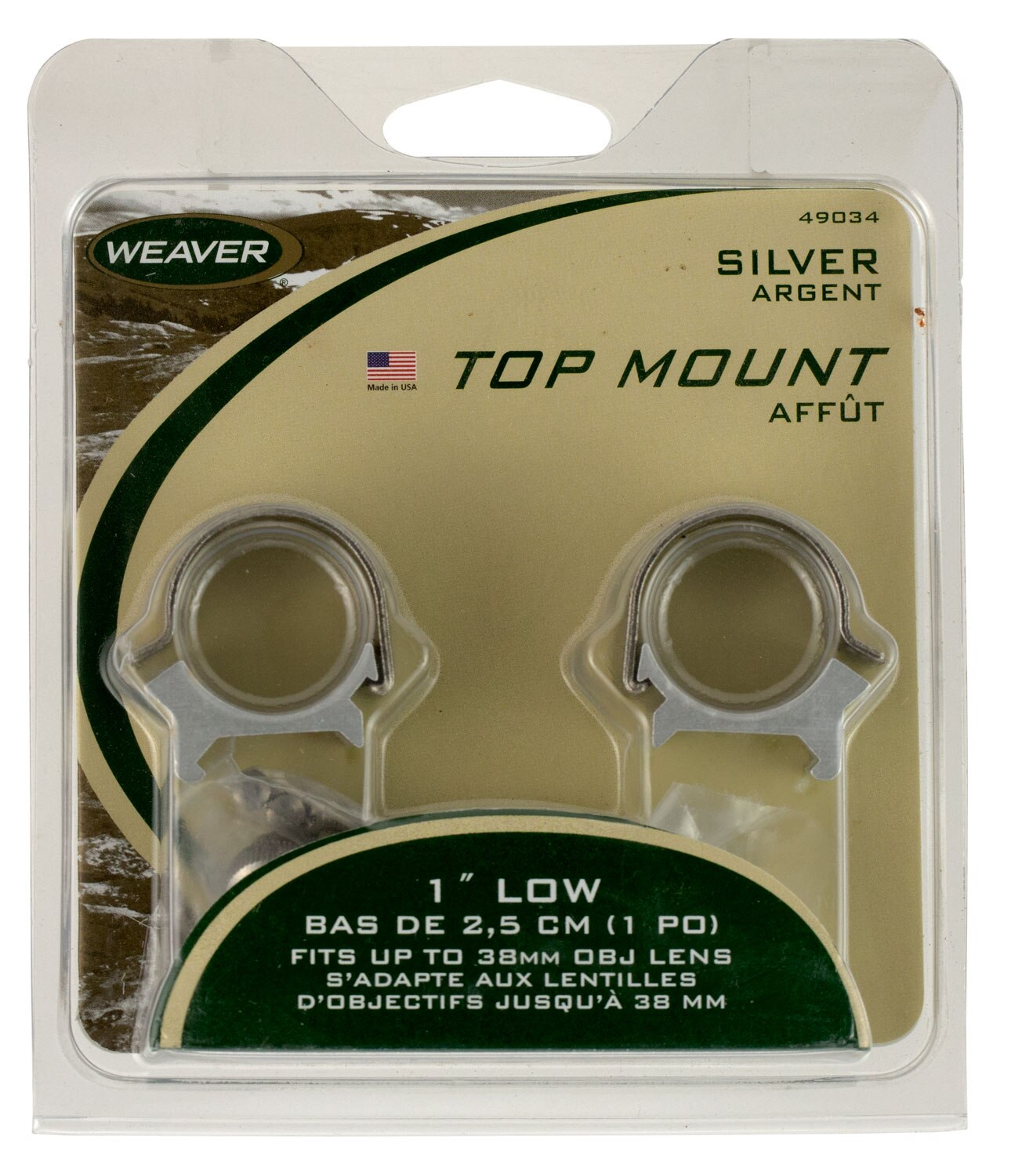 Weaver 1" High Steel Strap Aluminum Saddle Detachable Top Mount 2-Piece Scope Ring, Stainless - 49033