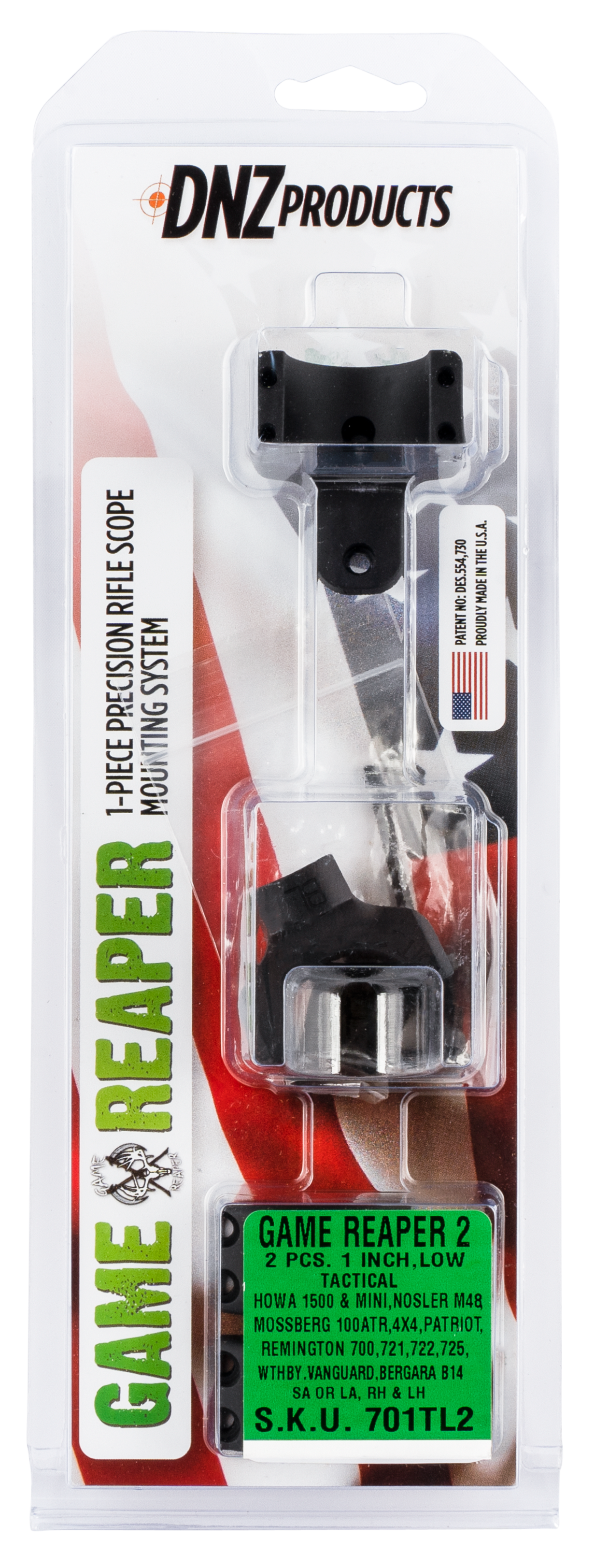 DNZ Game Reaper-2 Low Scope Mount and Ring Combo 1" Tube 0.98" To Receiver - 701TL2