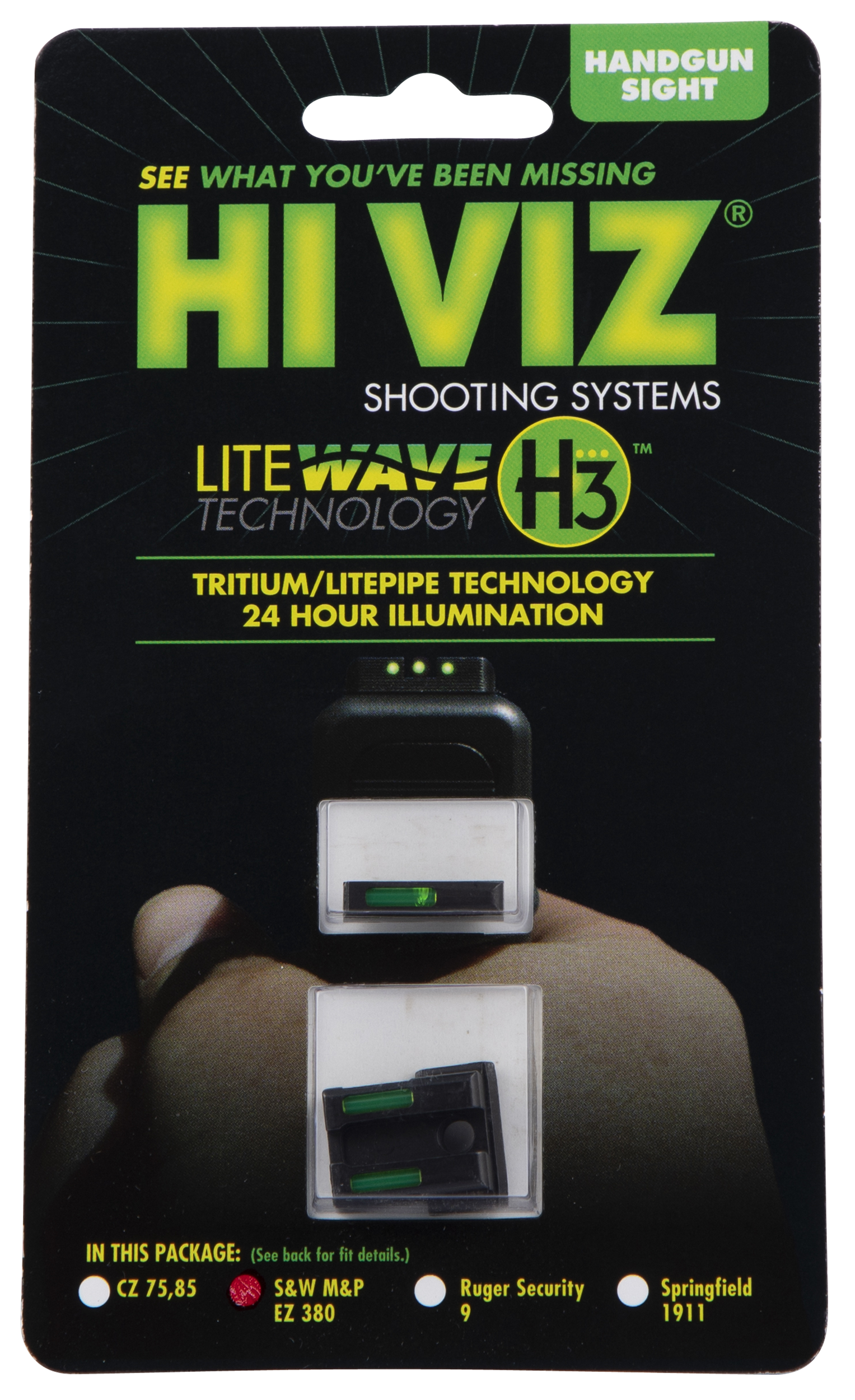 HiViz Litewave H3  Tirtium/Litepipe Sight Set for Smith&Wesson M&P EZ380