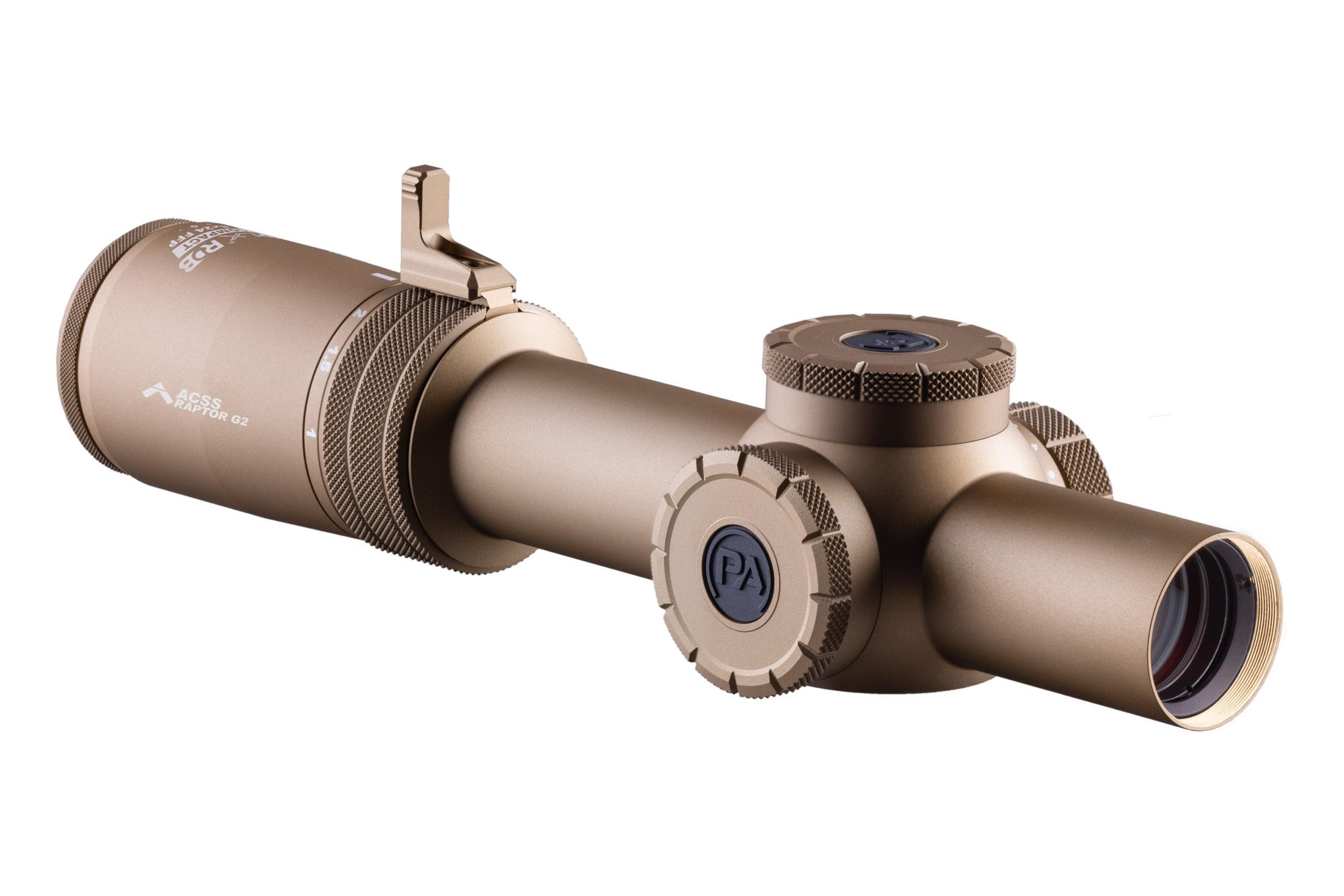Primary Arms Compact PLxC 1-8x24 FFP RDB Rifle Scope - ACSS Raptor 5.56/.308 Yard G2 Reticle - FDE
