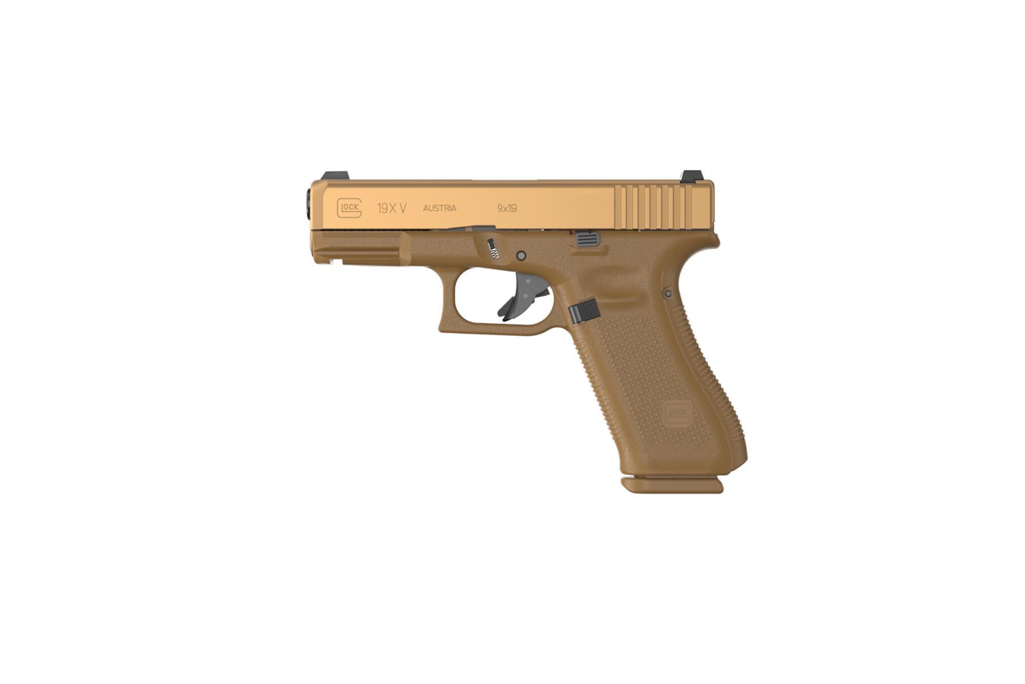 Glock GLOCK Blue Label G19X V 9mm Pistol With Night Sights - 4.02" - FDE - 1x 17rd, 2x 19rd MagsGLOCK Blue Label G19X V 9mm Pistol With Night Sights - 4.02" - FDE - 1x 17rd, 2x 19rd Mags