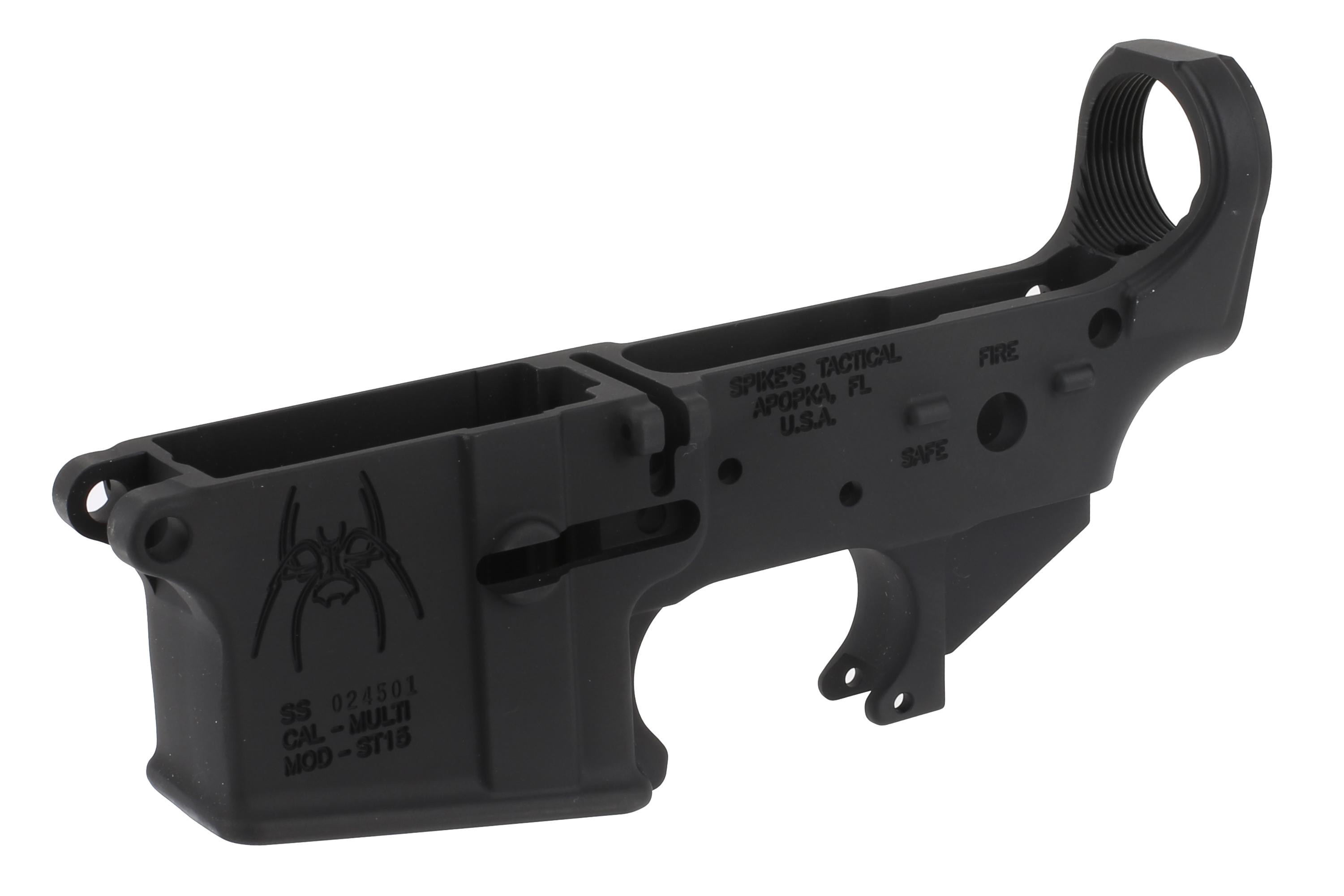 Spikes Tactical AR-15 Lower Receiver - Spider Logo - Fire/Safe - Stripped Lower